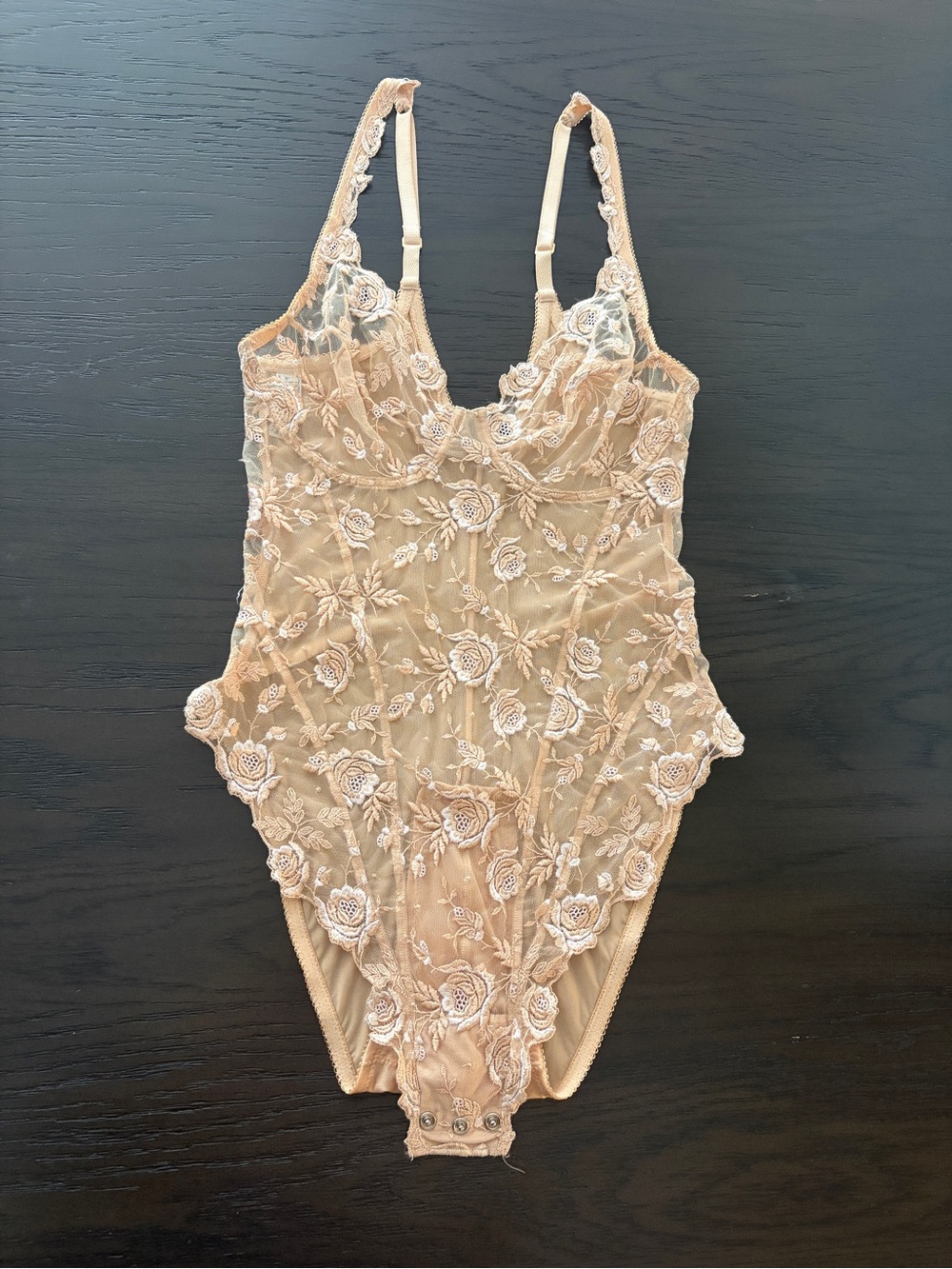 VTG 90s La Perla Nude Sheer Lace Bodysuit Bustier Corset